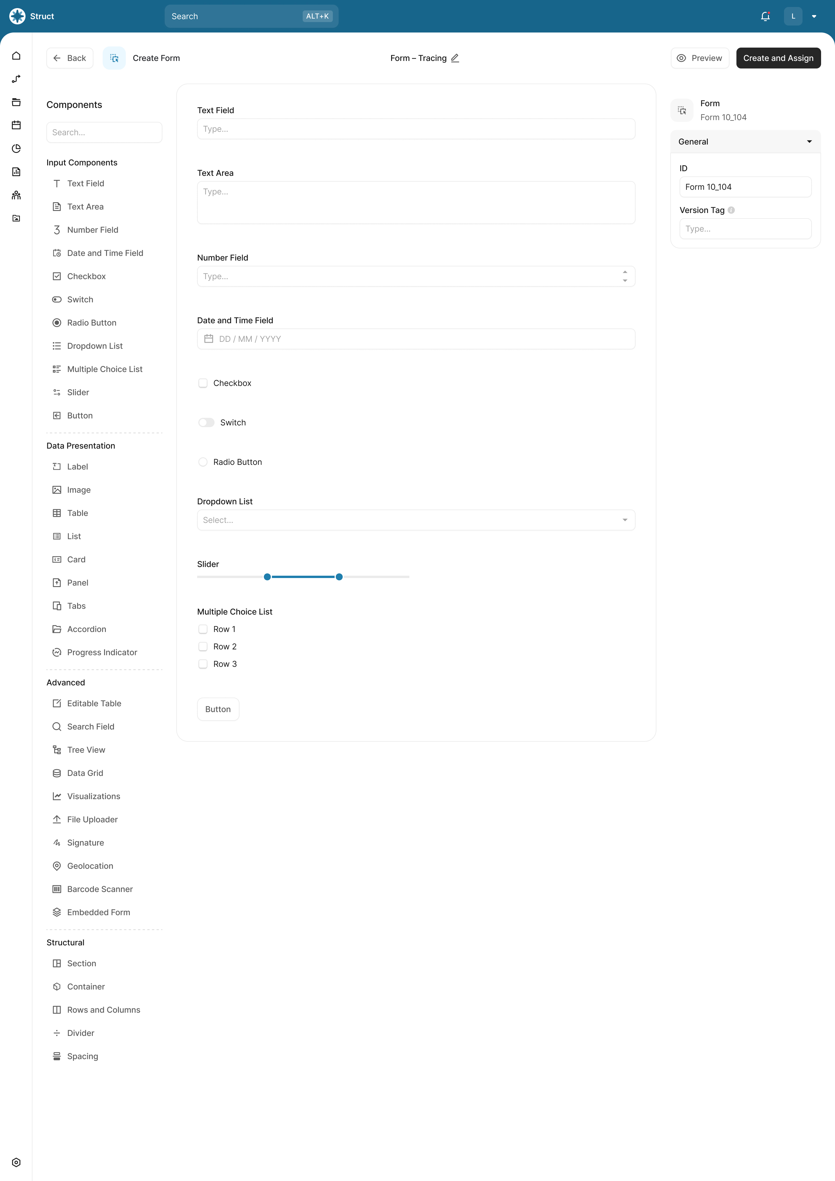 STRUCT — input components